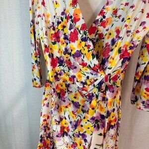 Jessica Simpson Floral Faux Wrap Midi Dress Tie Waist Long Sleeve 12